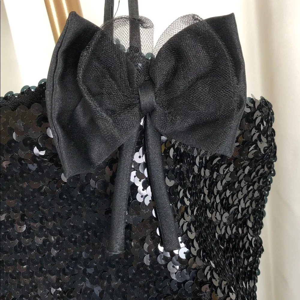 Black Sequin Dress with Bow and Chiffon Overlay (K1)
